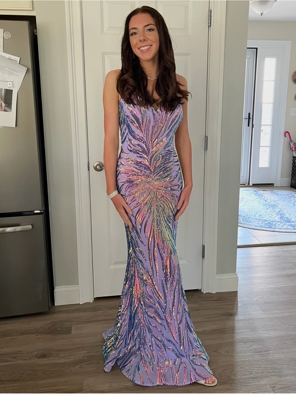 Jovani Prom Dress  08481 Iridescent Purple Spaghetti Strap Dress - Picture 6 of 16